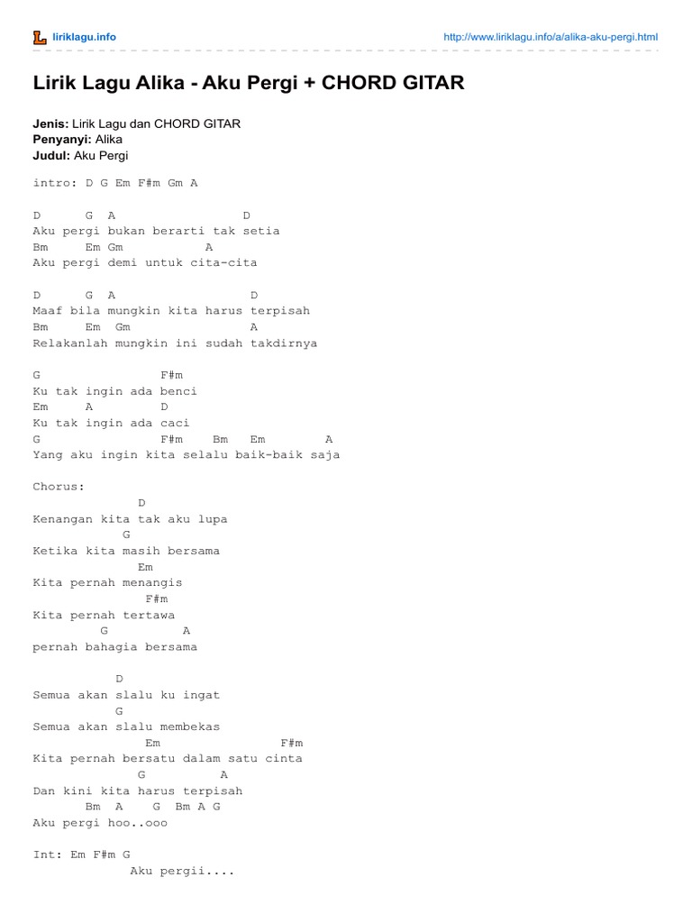 Lirik Lagu Alika Aku Pergi Chord Gitar Pdf