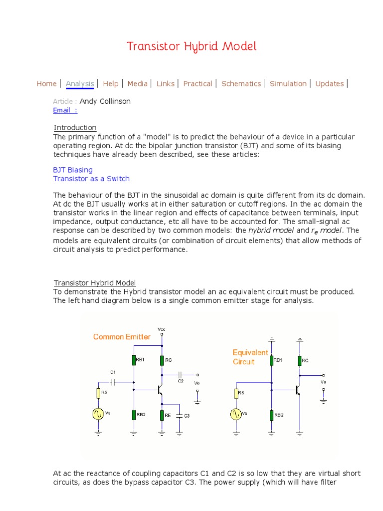 Transistor Hybrid Model Bipolar Junction Transistor Transistor