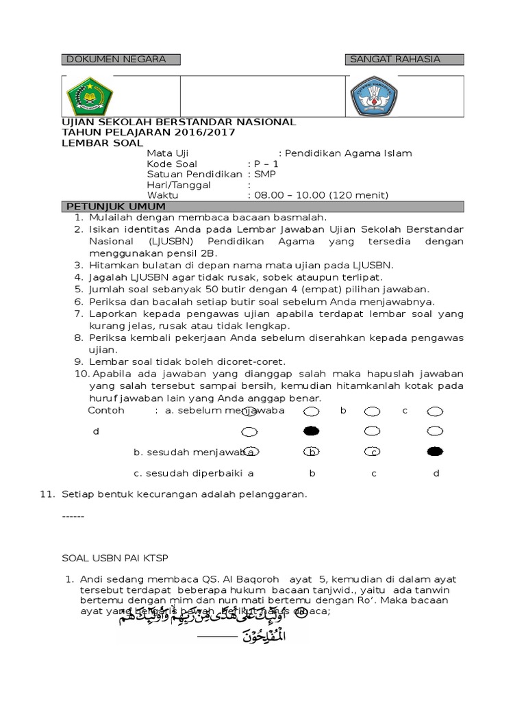 Soal Usbn Ktsp 2016