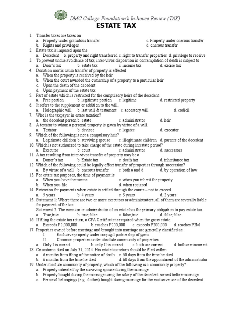 Tax 001 PDF Estate Tax In The United States Will And Testament