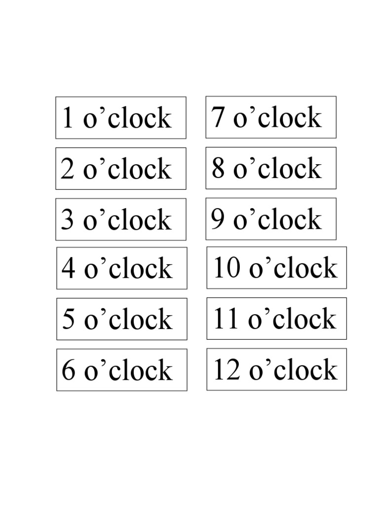 1 O'clock 3 O'clock 2 O'clock 7 O'clock 9 O'clock 8 O'clock 4 O'clock 6 ...