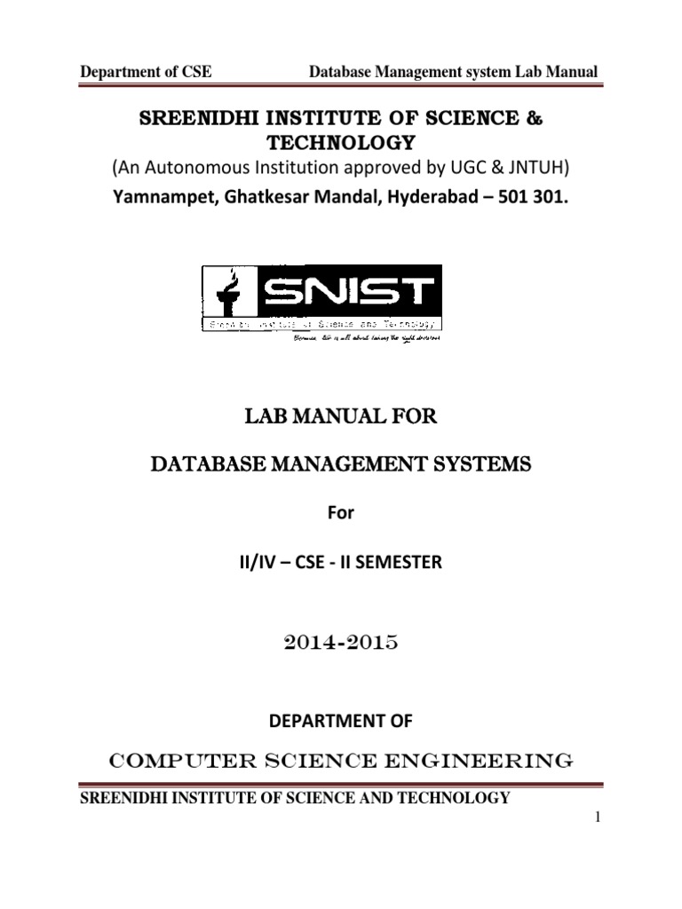 Dbms Lab Manual2015 PDF Pl/Sql Engineering