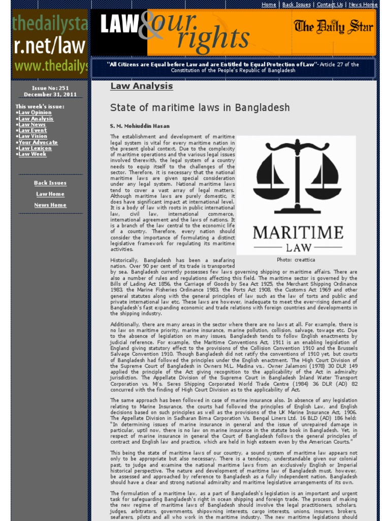 maritime law in bangladesh Admiralty Law Government