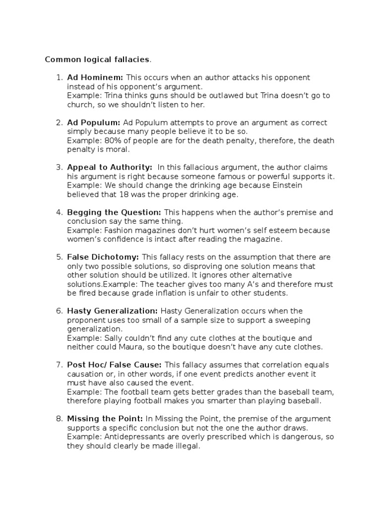 Common Logical Fallacies | PDF | Argument | Fallacy