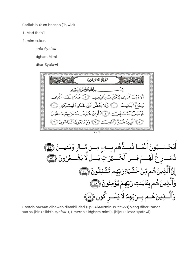 Contoh Bacaan Izhar Syafawi Ikhfa Syafawi Idgham Mimi 