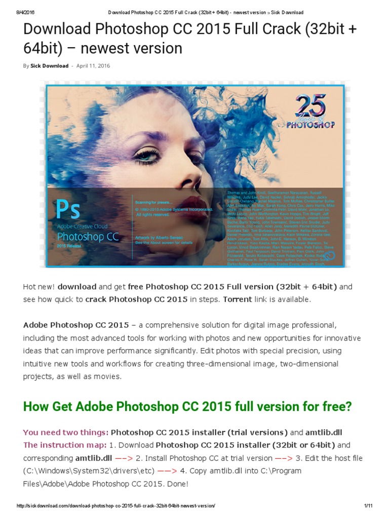 Photoshop CC 2015 Full Crack (32bit + 64bit) - Newest Version Sick.