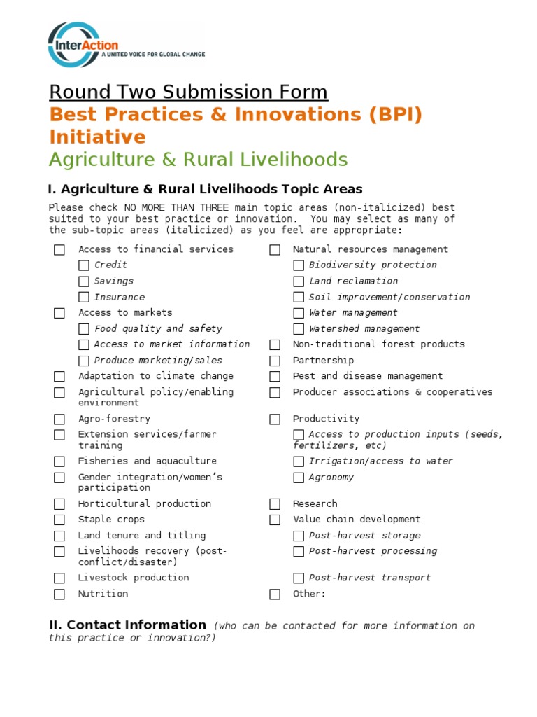 Agriculture Best Practices Submission Form | PDF | Agriculture ...