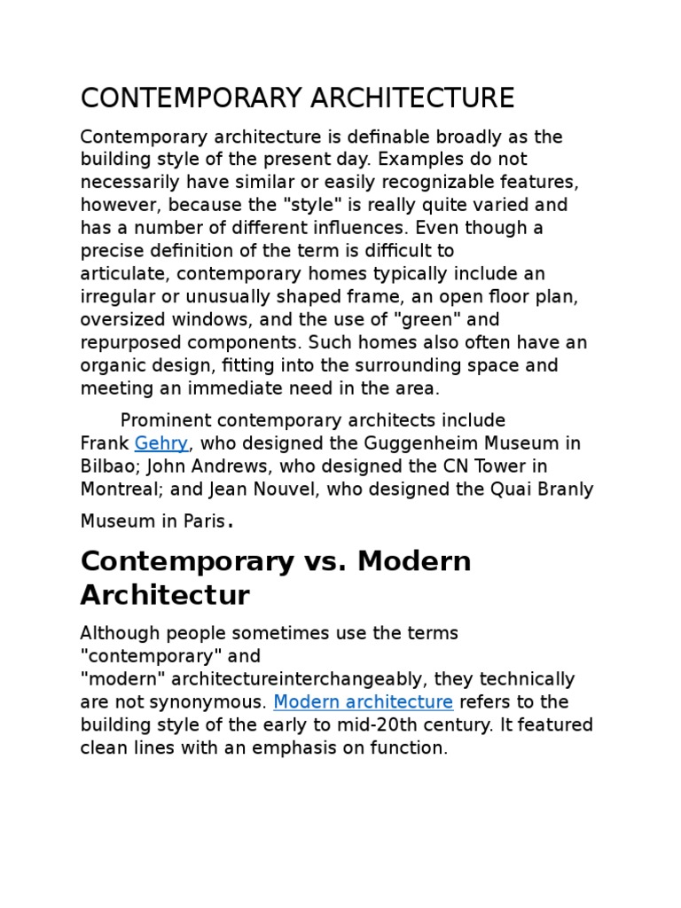 Contemporary vs. Modern Architecture Explained | PDF | Social Science