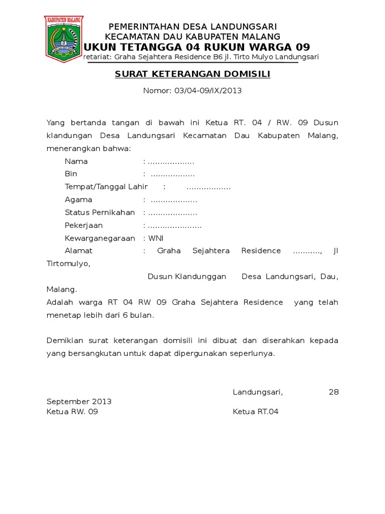 Surat Keterangan Domisili Doc