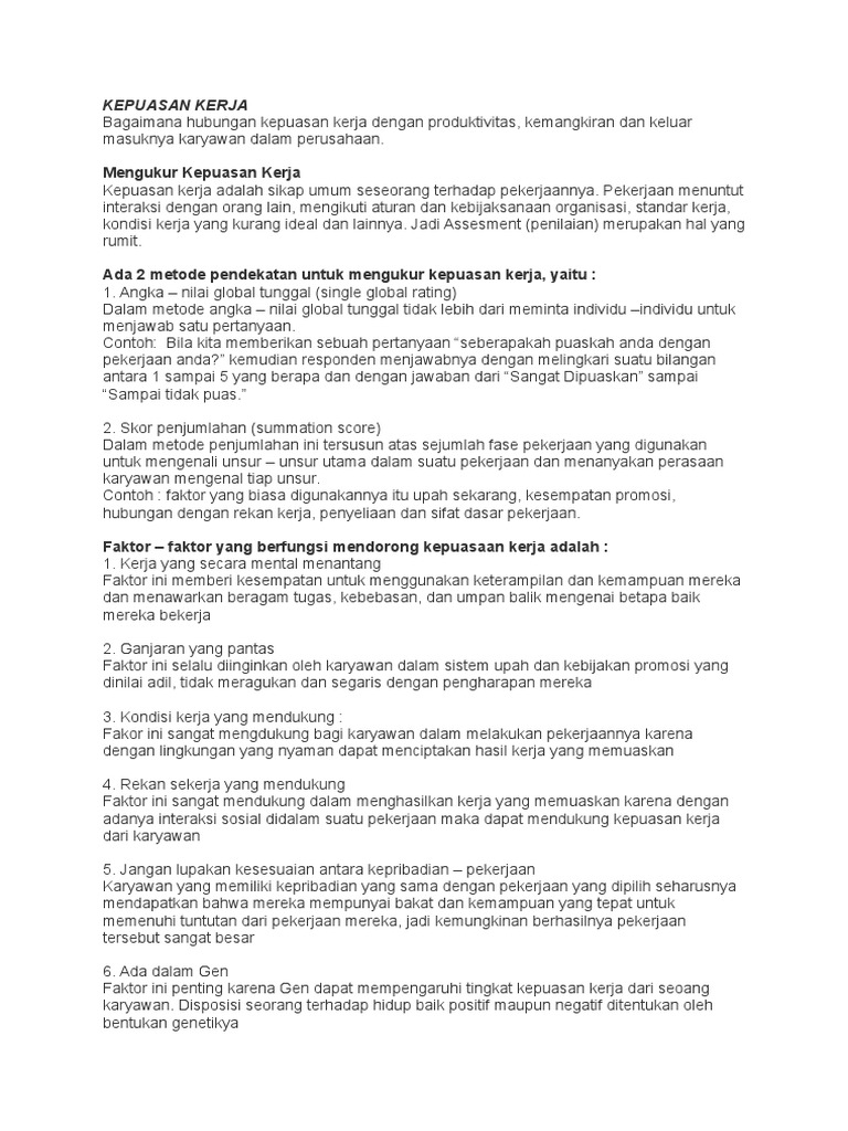 faktor yang mempengaruhi kepuasan kerja pekerja dalam organisasi