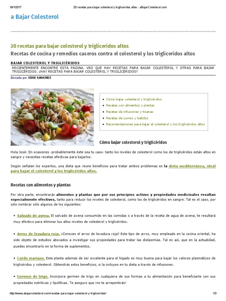 20 Recetas para Bajar Colesterol y Trigliceridos Altos - ABajarColesterol |  PDF | Arroz | Té