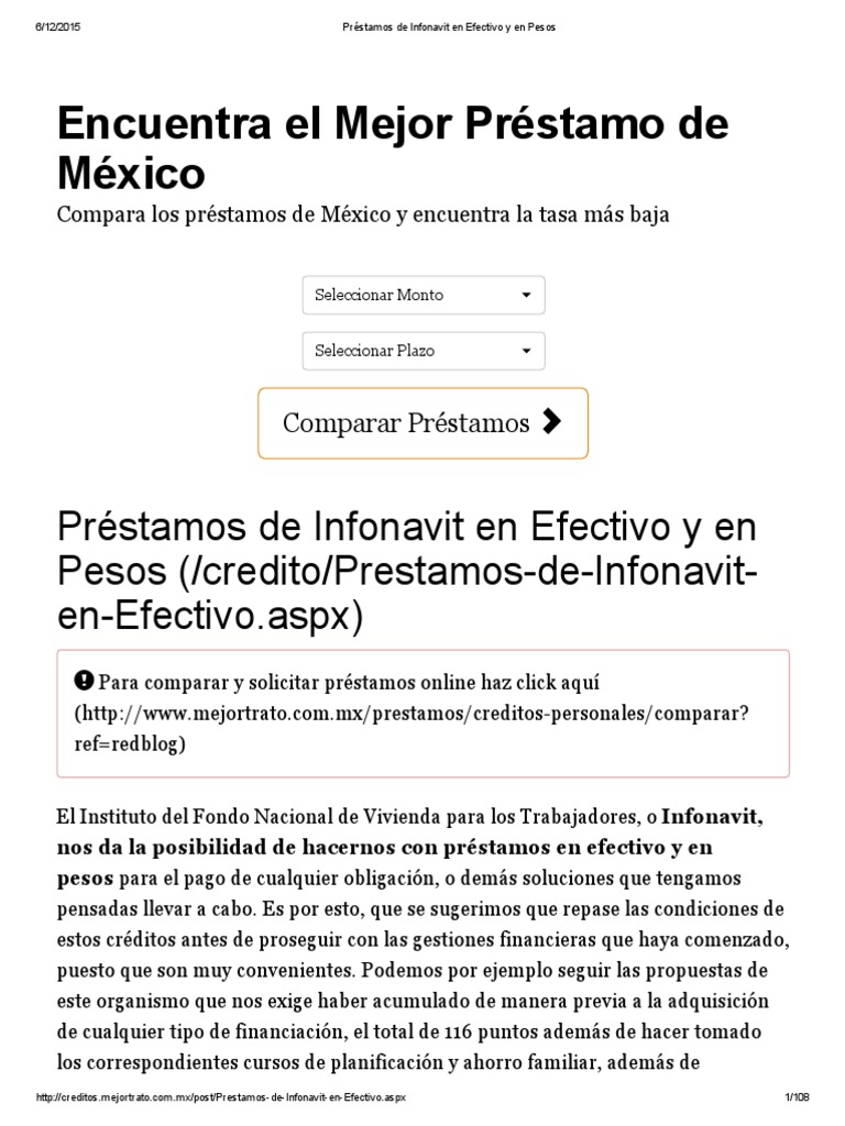 Préstamos de Infonavit en Efectivo y en Pesos PDF | PDF | Finanzas y dinero
