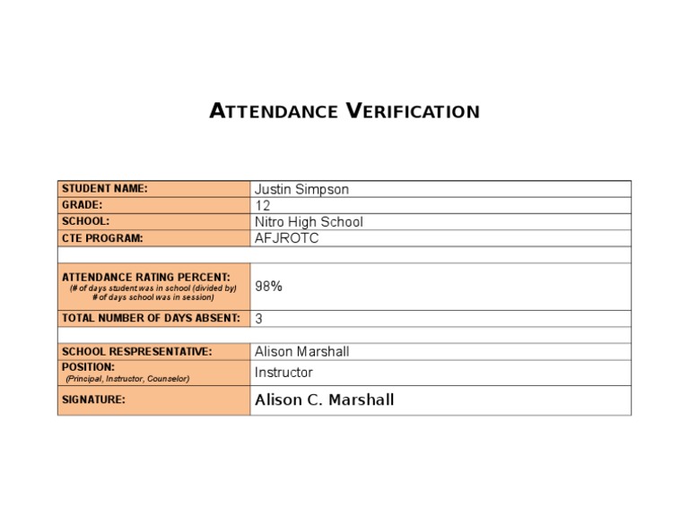 Attendance Verification for Justin Simpson | PDF