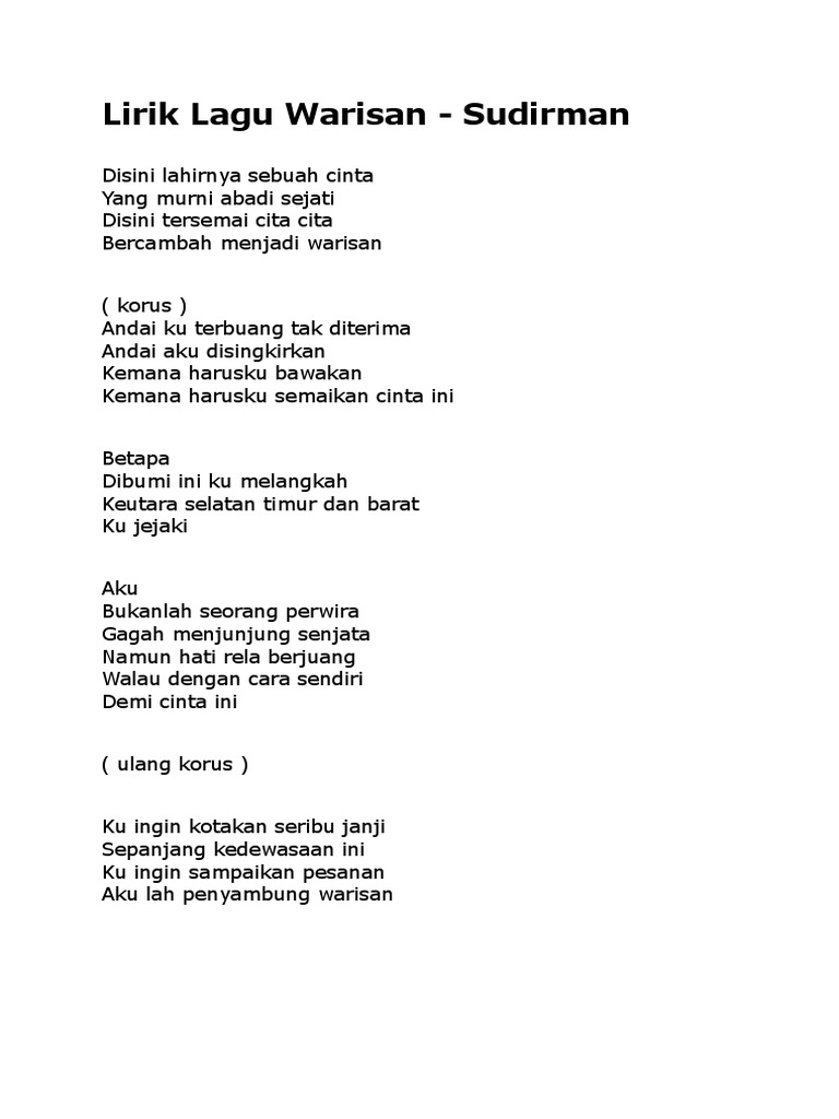 Lirik Lagu Warisan