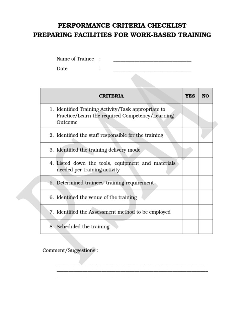 6. Performance Criteria Checklist Sample