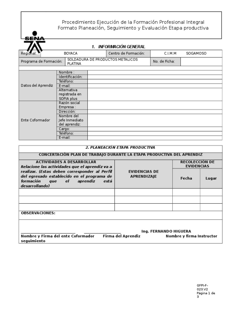 GFPI-F-023 Formato Seguimiento y Evaluacion Etapa Productiva | Calidad ...