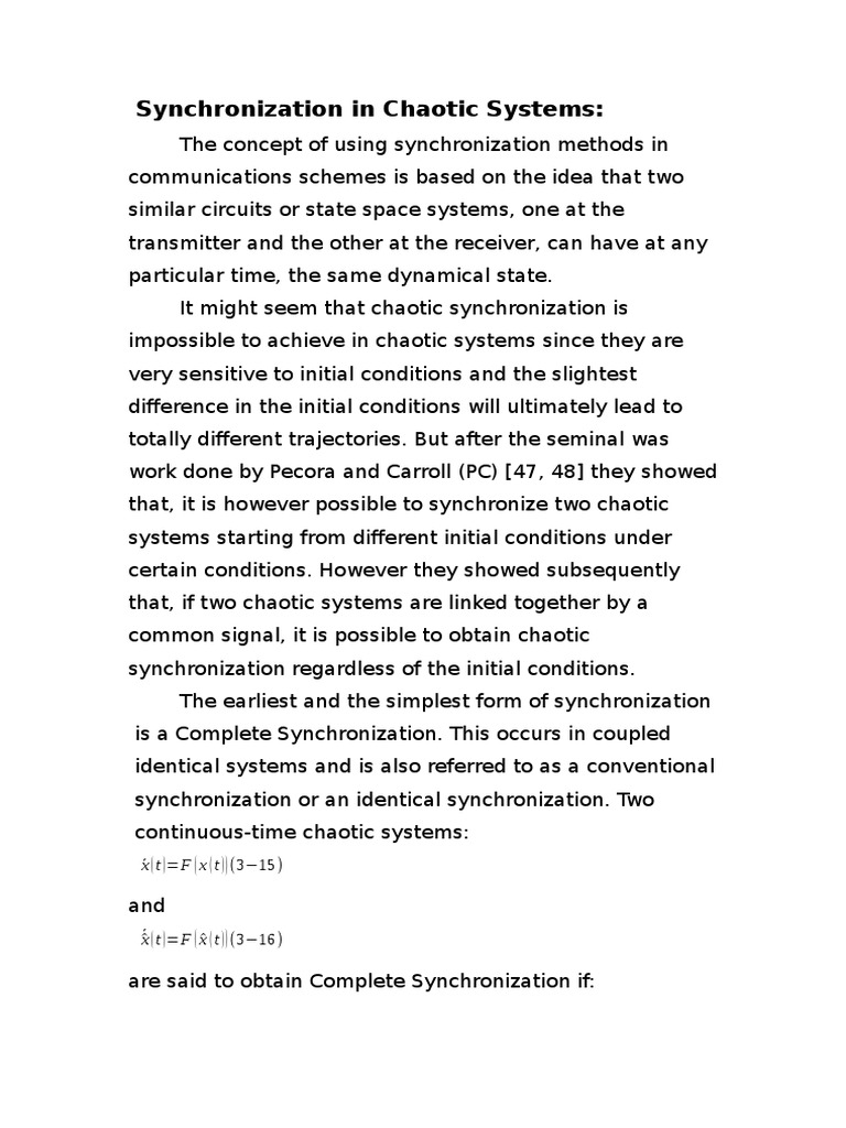 Synchronization in Chaotic Systems:: X (T) F X (T) | PDF | Chaos Theory ...