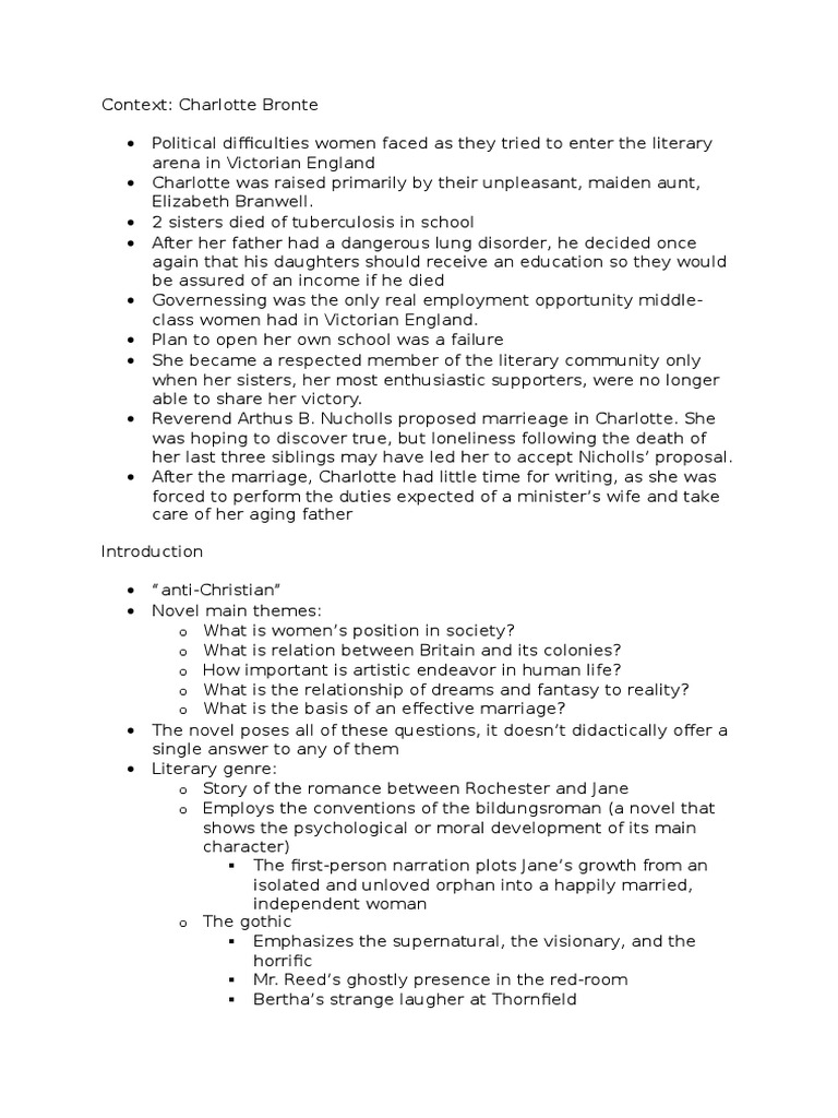 Jane Eyre Summary PDF Jane Eyre Charlotte Brontë