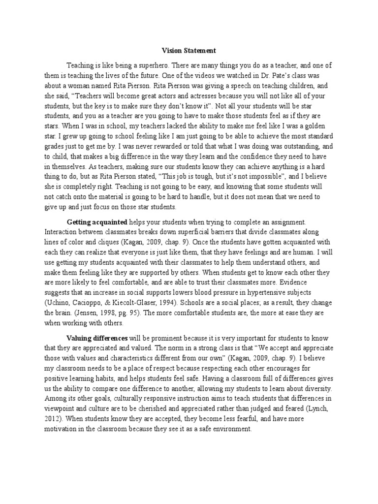 pd1 Visionstatement | PDF | Classroom | Motivation