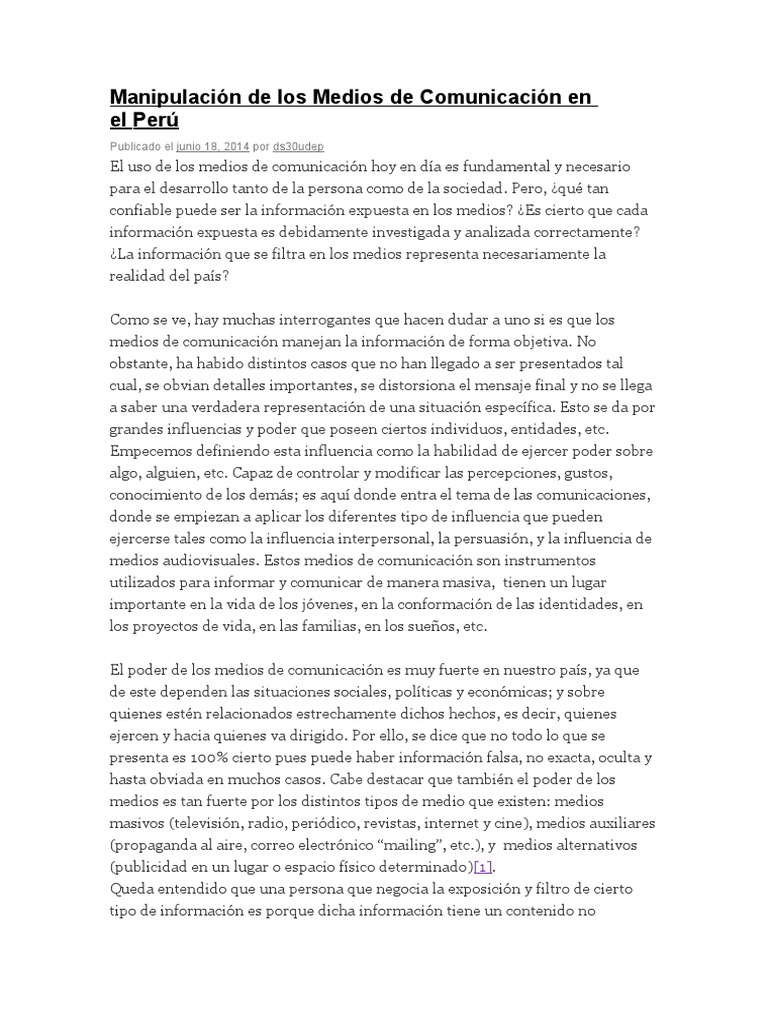 Manipulación de Los Medios de Comunicación en El Perú | PDF | Medios de ...
