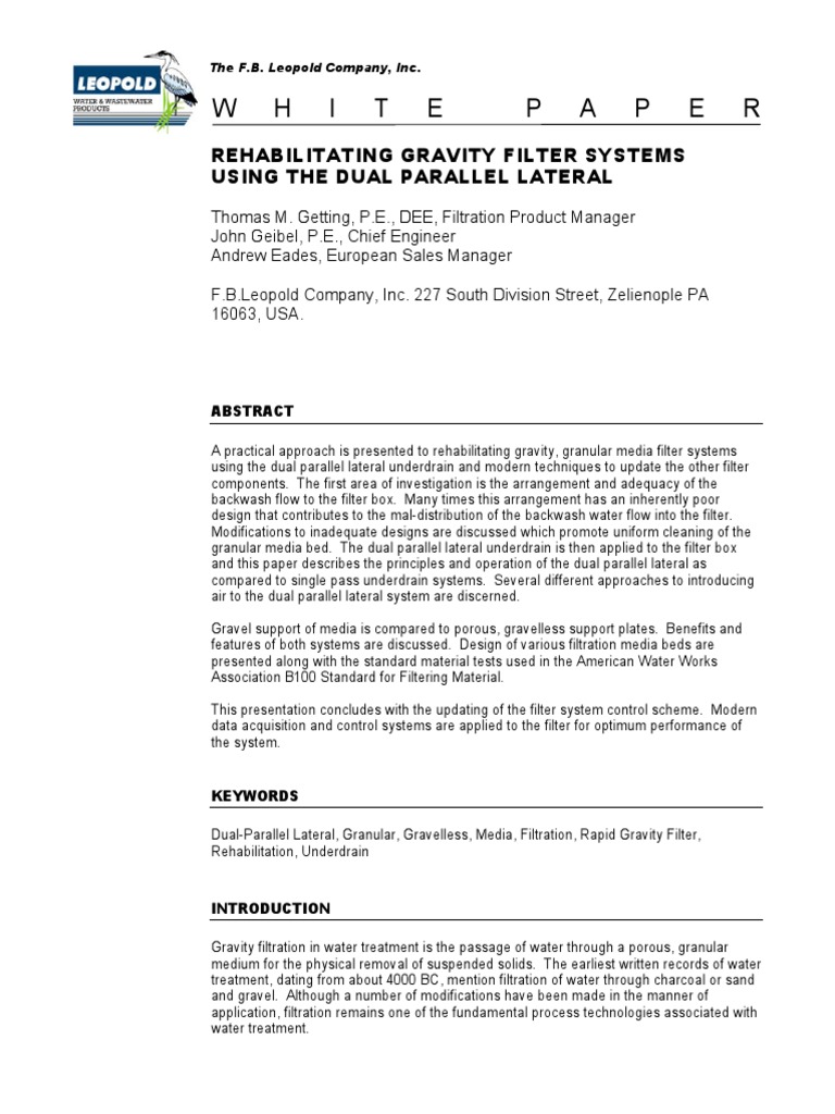 Gravity Filter Rehabilitation Techniques | PDF | Particle | Filtration