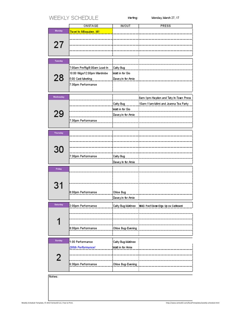 Weekly Schedule Week 04.02.17 | PDF | Theatre | Entertainment (General)
