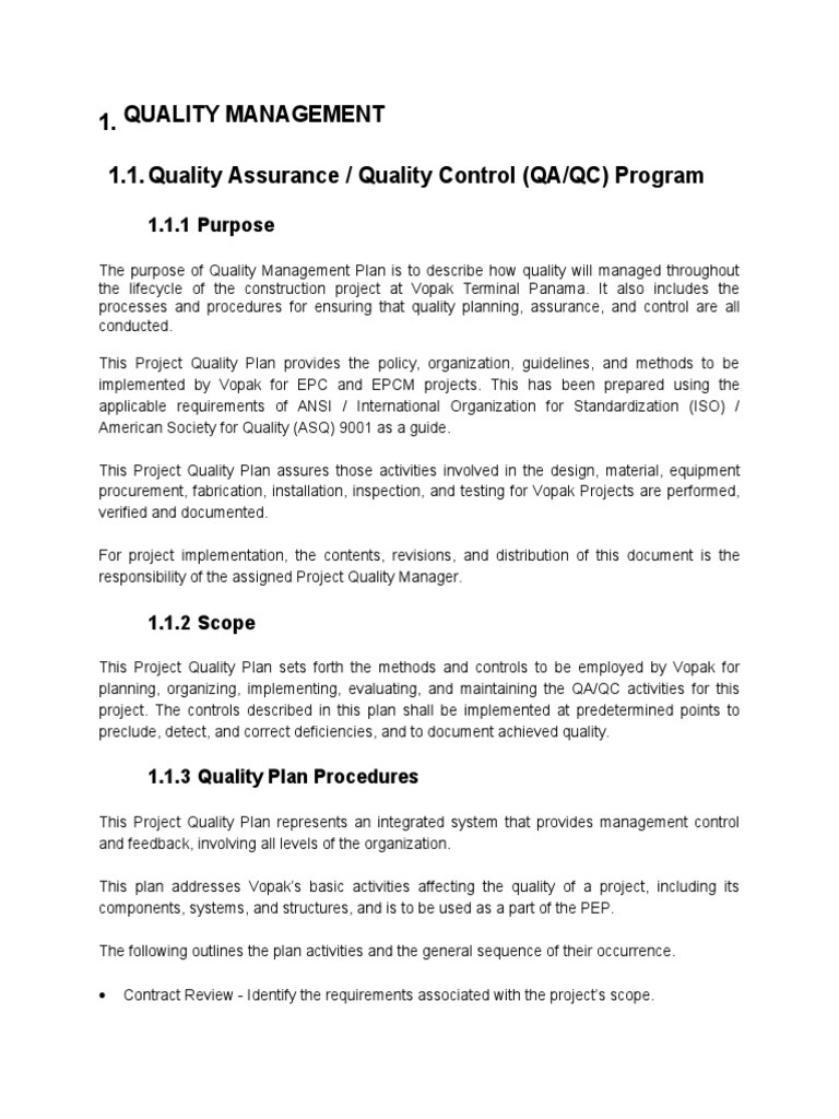QA - QC Plan For PEP 13-03-2017 - Rev. 1 | PDF | Quality Assurance ...