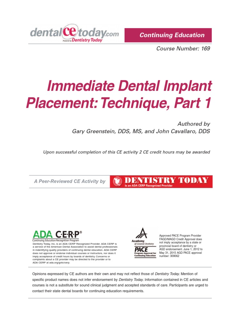 Immediate Dental Implant 1 | PDF | Dental Implant | Human Head And Neck