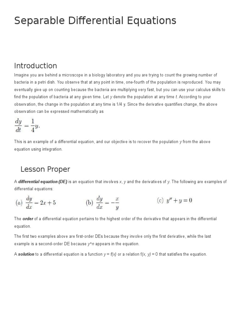 Separable Differential Equations | Differential Equations | Equations