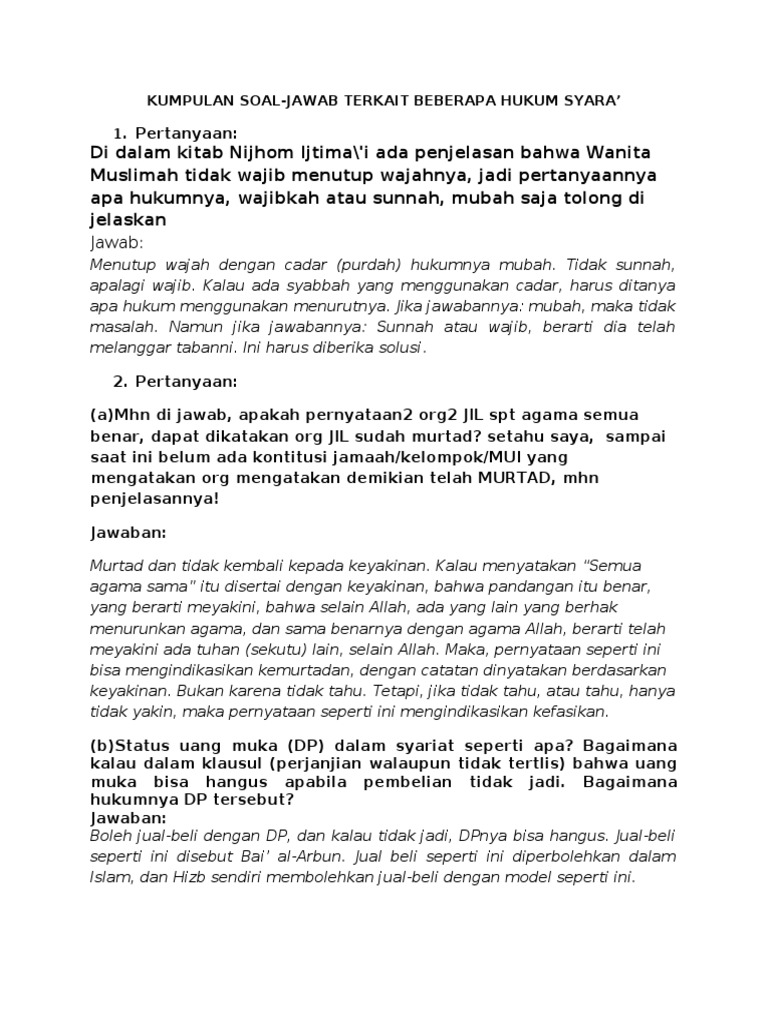 Kumpulan Soal Jawab Hukum Syara