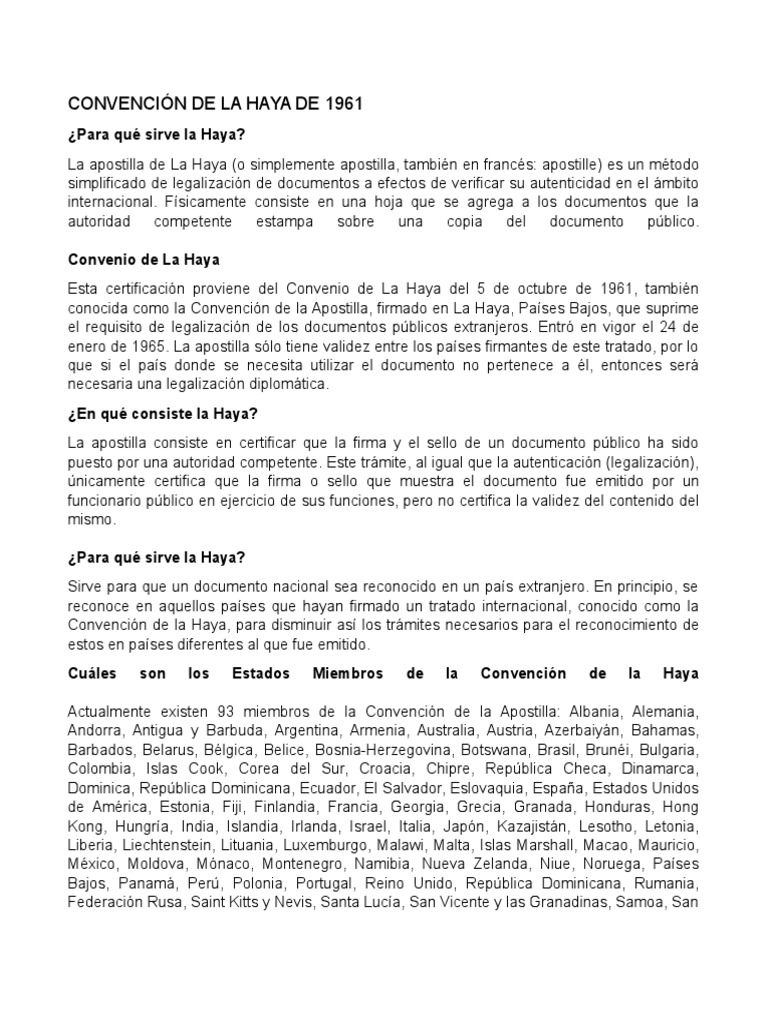 CONVENCIÓN DE LA HAYA DE 1961.docx Relaciones Internacionales Política