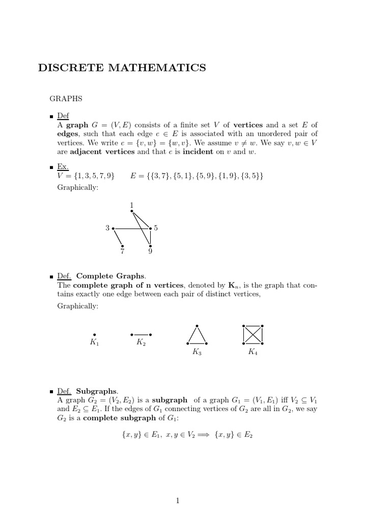 Graphs - Discrete Mathematics | PDF | Vertex (Graph Theory ...
