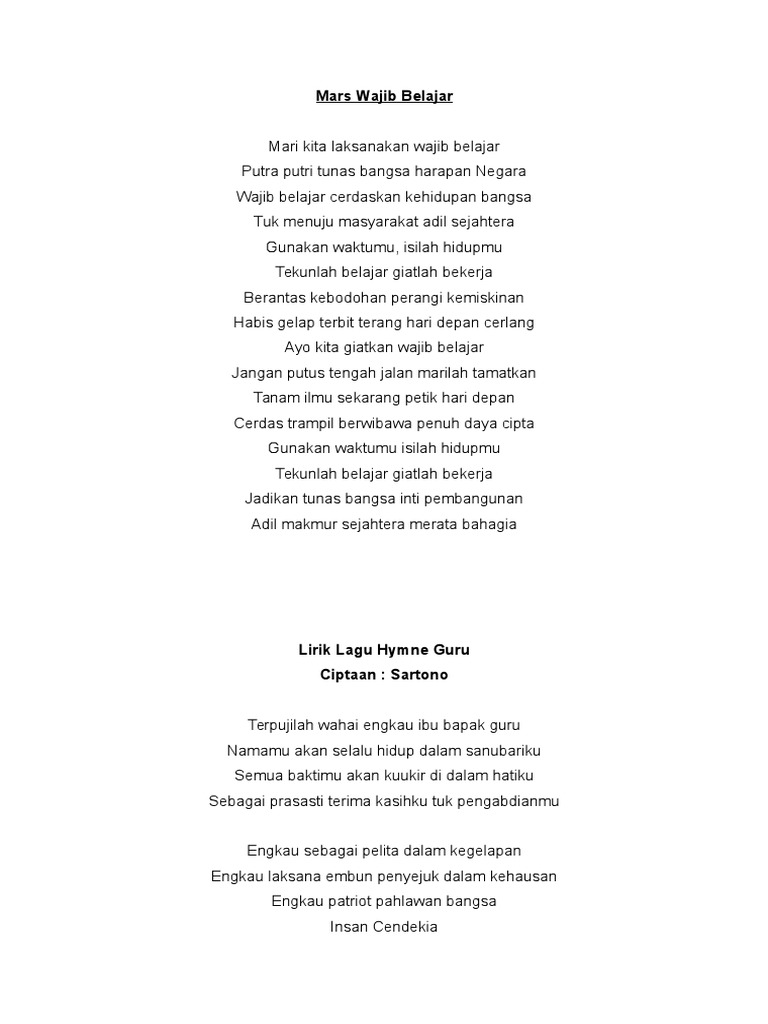 Lirik Lagu Wajib Belajar 2 Bait