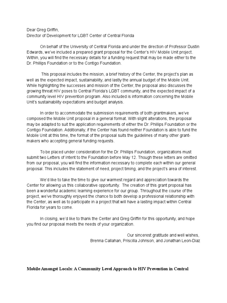 HIV Mobile Testing Unit Grant Request | PDF | Management Of Hiv/Aids ...
