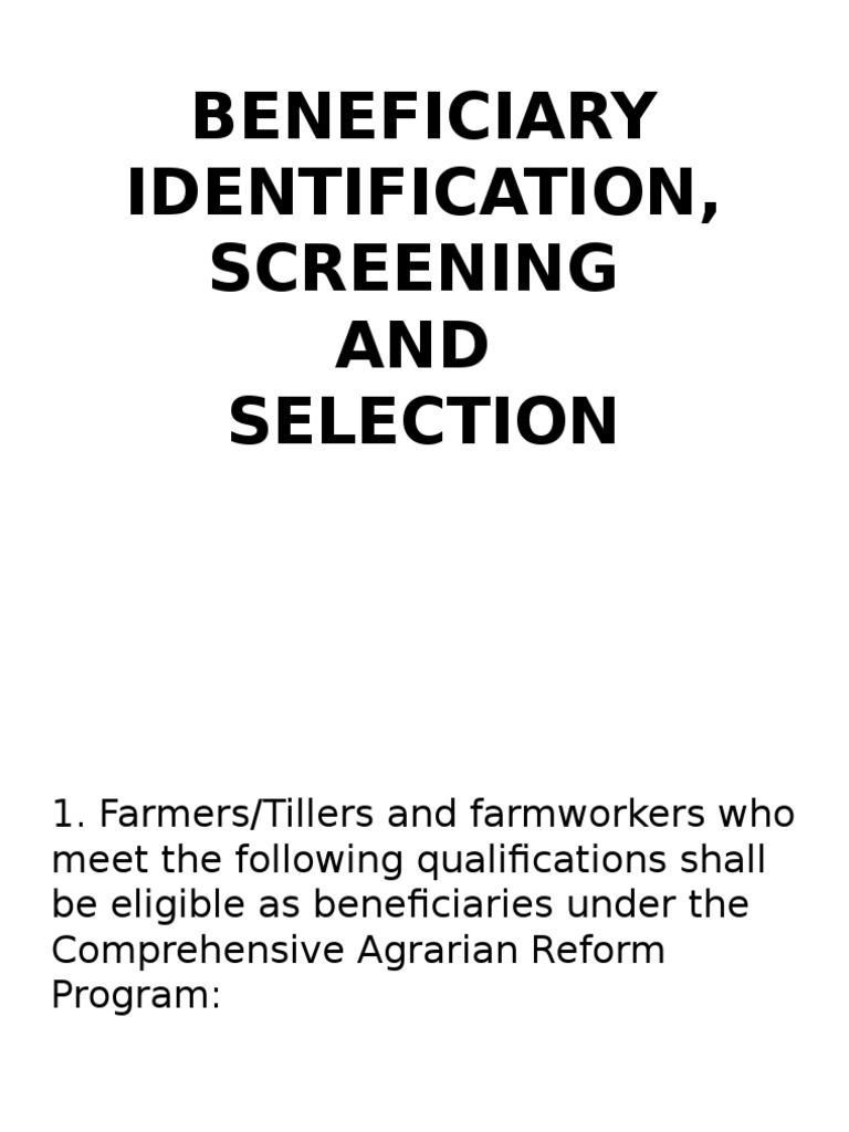 Agrarian Reform Beneficiary Criteria | PDF | Farmworker | Lease
