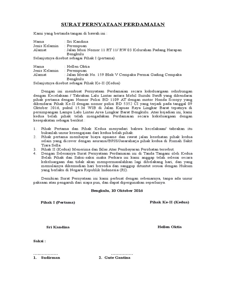 Surat Pernyataan Perdamaian