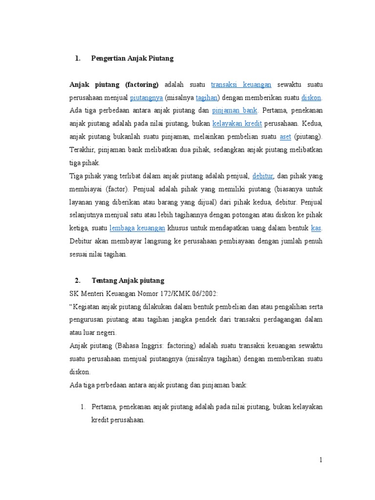 Pengertian dan Manfaat Anjak Piutang | PDF