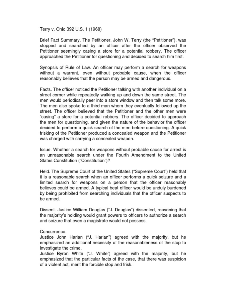 Terry v. Ohio Case Summary (1968) | PDF | Terry V. Ohio | Search And ...