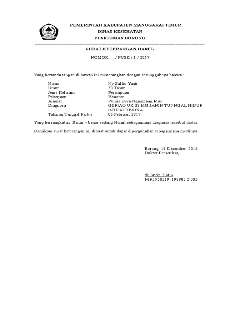Contoh Surat Izin Hamil Simak Gambar Berikut