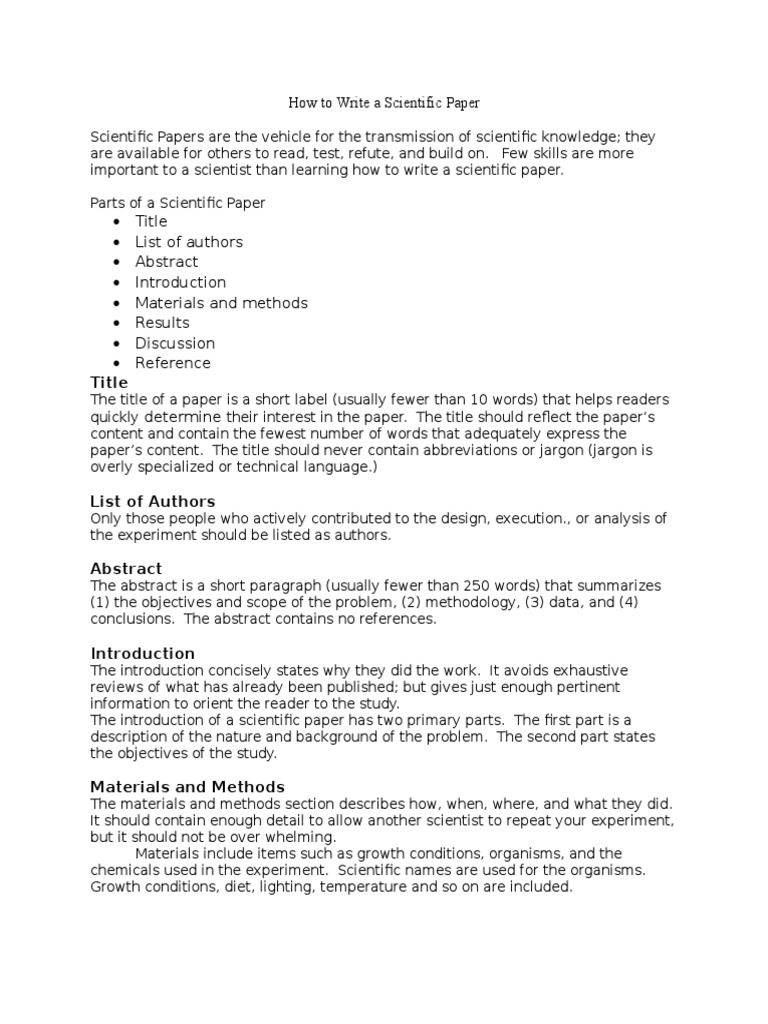 How To Write A Scientific Paper  Abstract (Summary)  Experiment