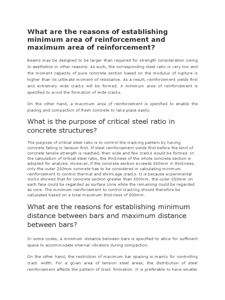 What Are The Reasons of Establishing Minimum Area of Reinforcement and