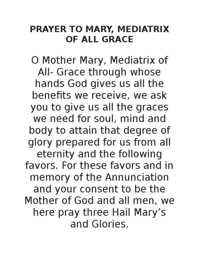 Prayer To Mary Mediatrix Of All Grace Pdf