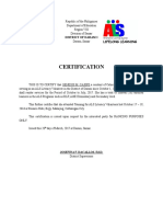 ALS Volunteer Certification Republic of the Philippines Department of Education Region VIII Division of Samar District of Daram