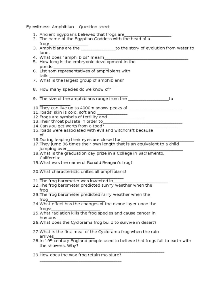 Amphibian Questions To Eyewitness Film PDF Frog Amphibian