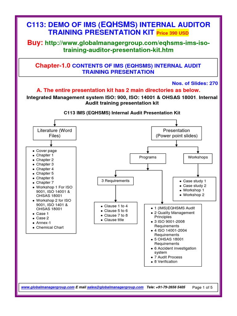 IMS Internal Auditor Training Kit | PDF | Iso 9000 | Audit
