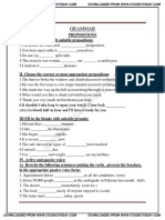 CBSE Class 8 English Worksheet Grammar Prepositions PDF