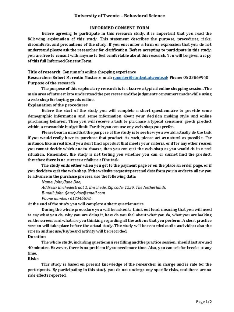 Informed Consent Form PDF Informed Consent Online Shopping