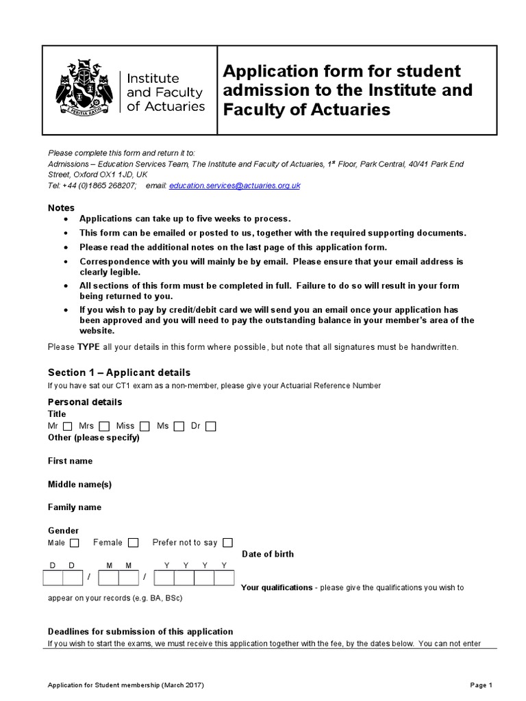 Actuaries Student Admission Form | PDF | Academic Degree | Secondary School