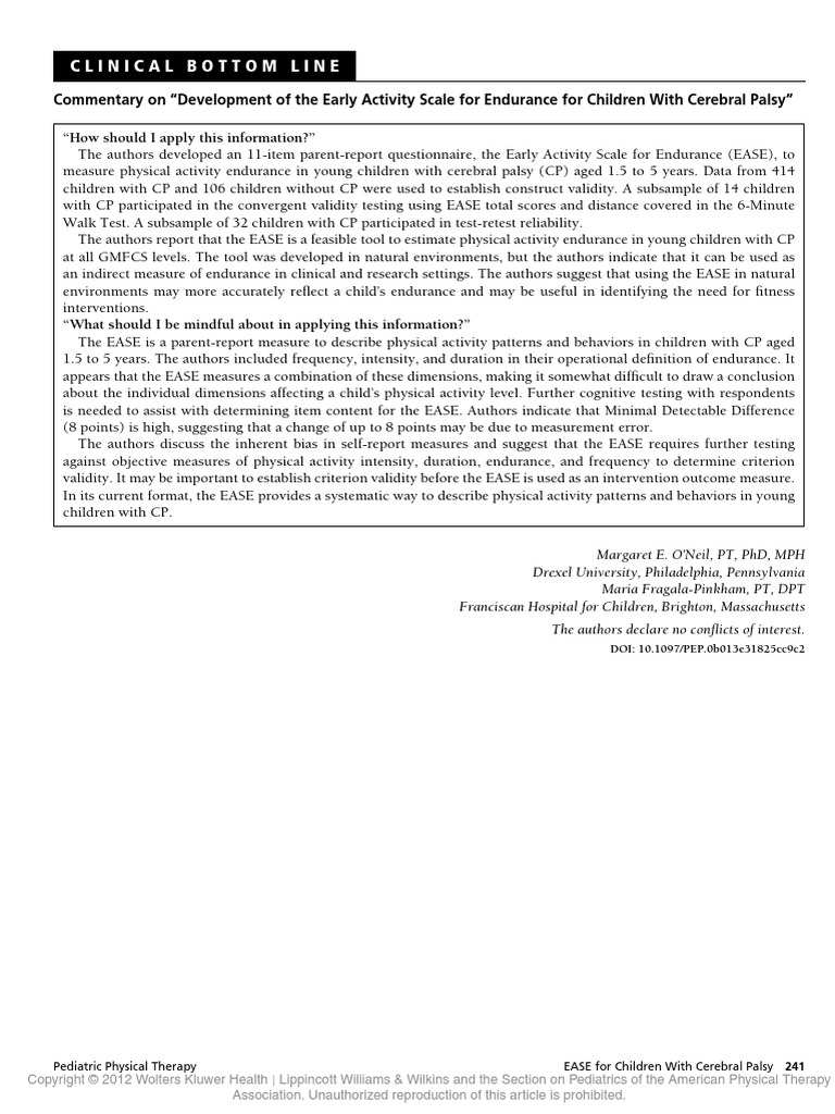 Development of The Early Activity Scale For Endurance | PDF