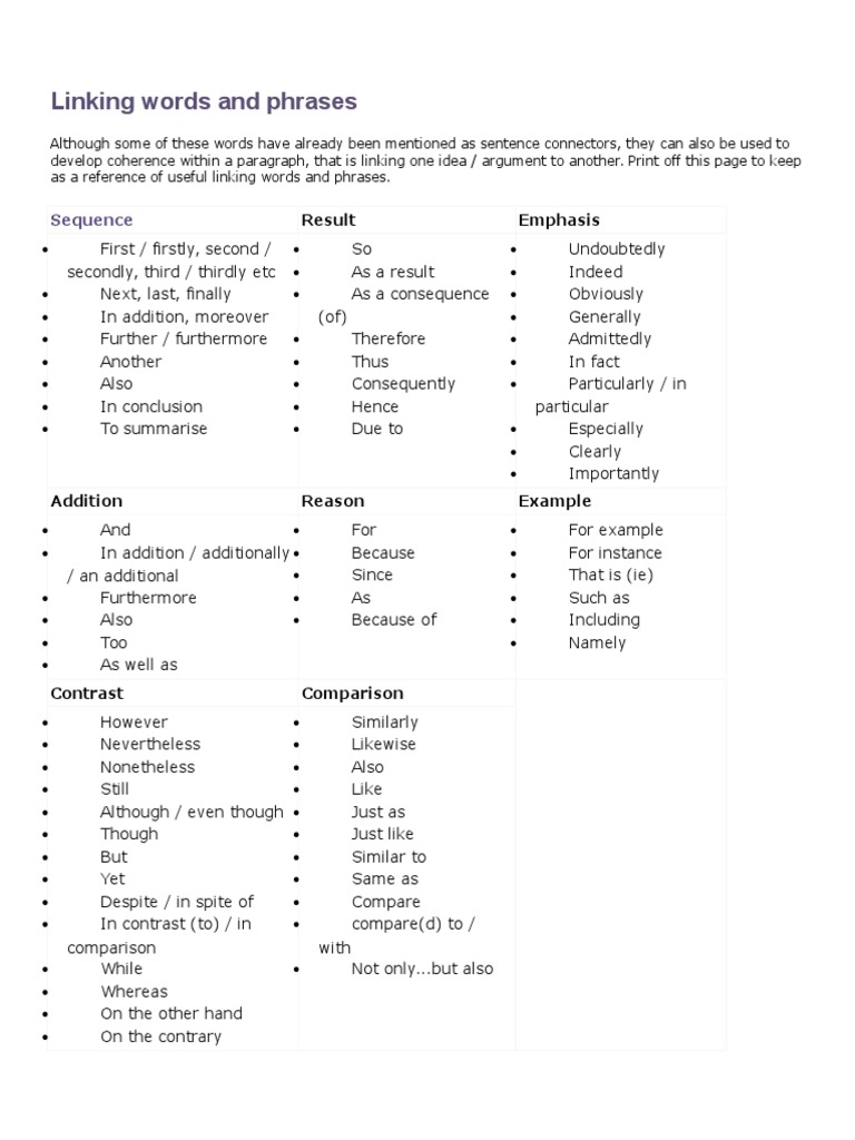 Linking Words and Phrases Guide | PDF | Argument | Linguistics